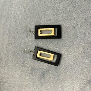 Black and Wood Rectangular Earrings